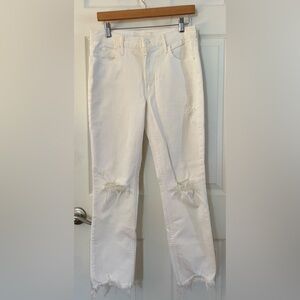 MOTHER “The Flirt” Mid Rise White Distressed Skinny Leg Ankle Jeans